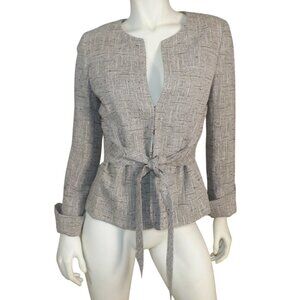 CLASSIQUE ENTIER Jacket, 8, Raw weave, Clasps, Collarless, Beige/brown, Belted